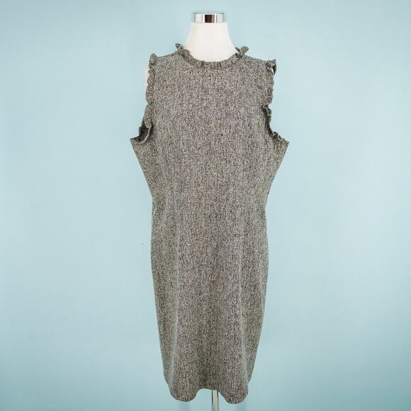 Loft Size 16 T Tall Black Tweed Ruffle Sleeveless Sheath Career Business Dress - Picture 1 of 6